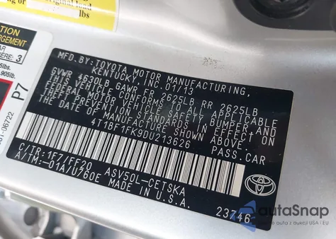 2013 Toyota Camry Se из США, поврежденный, VIN 4T1BF1FK9DU213626